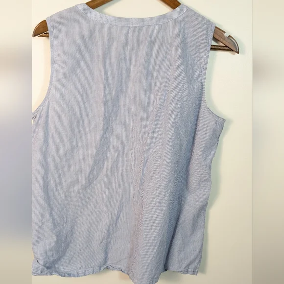 Talbots Blue Whit Stripe Cotton Pintuck Tank Top - Picture 5 of 6